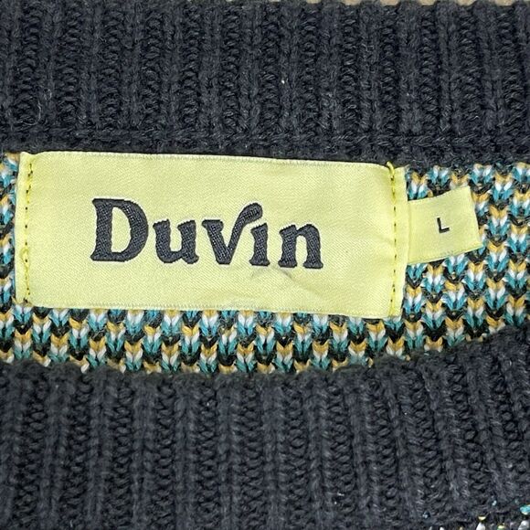 Duvin Sweater Mens L Black Beach Club Knit Pullover Two Sided‎ Graphic Design - Picture 3 of 14